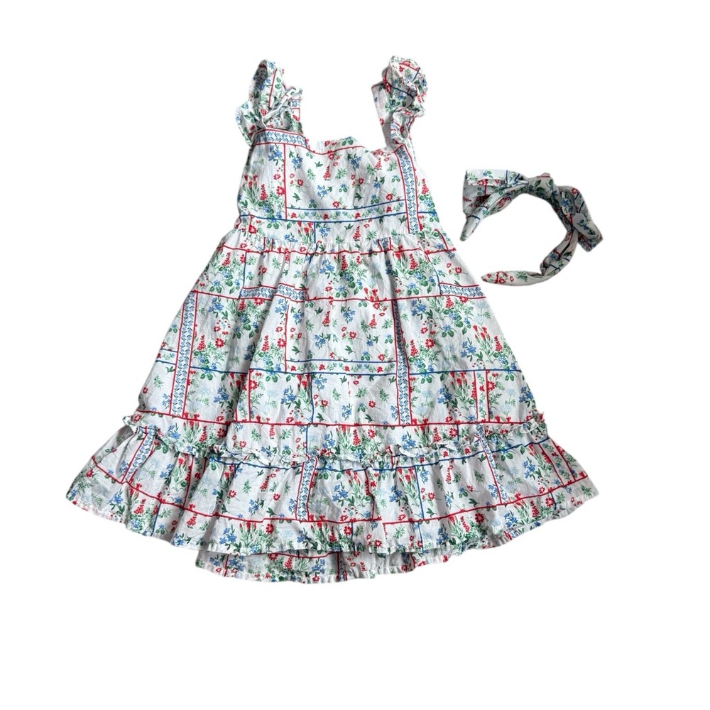 Janie and Jack Floral Dress with Headband - White and Red